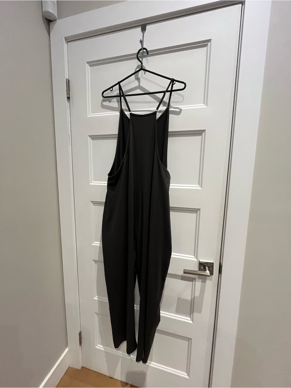 Ladies Charcoal Relaxed Spaghetti-Strap Jumpsuit with Pockets - Picture 6 of 7